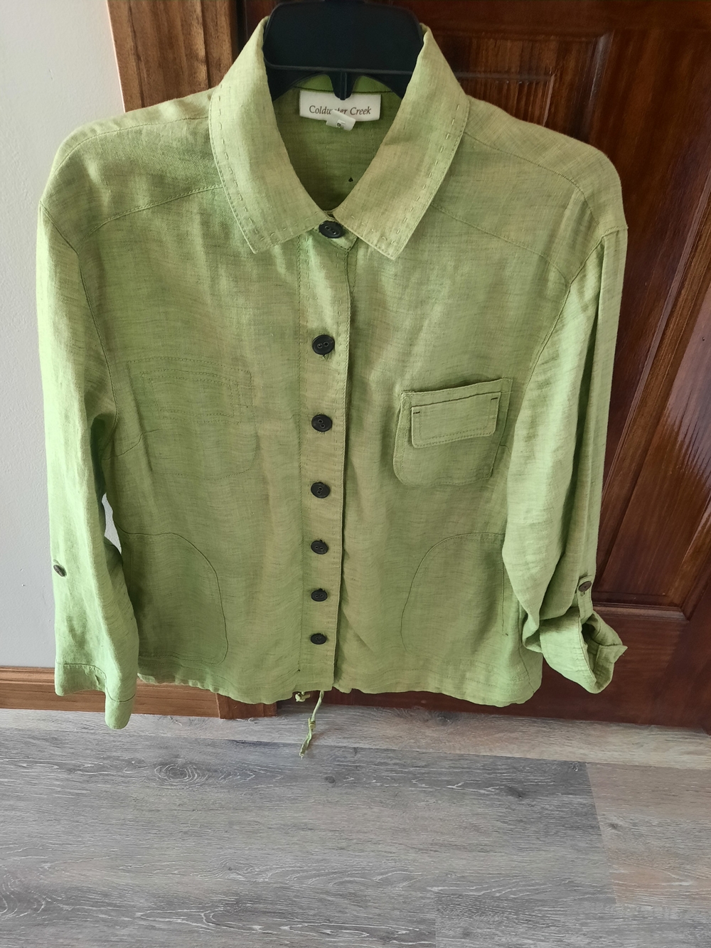 Coldwater Creek Green Linen-Blend Button Front Shirt